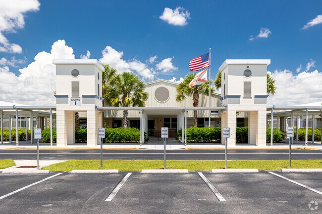 The front entrance to Veteran's Memorial Elementary School in Naples welcomes students.