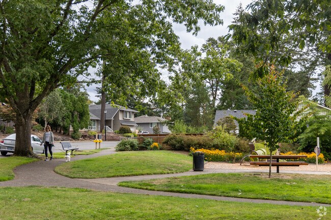 The Palisades neighborhood offers wide sidewalks and pocket parks perfect for walking the dog.