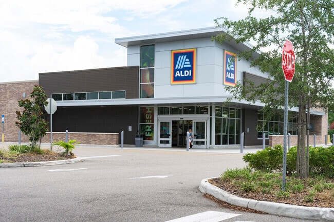 Residents can stock up on groceries and essential items at Aldi.