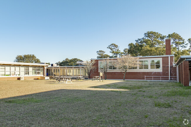 Morehead Elementary School at Camp Glenn classes spend some time throughout the school day in the central courtyard.