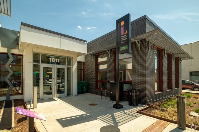 Front Entrance and Welcome Sign to Carnegie Library in Carrick