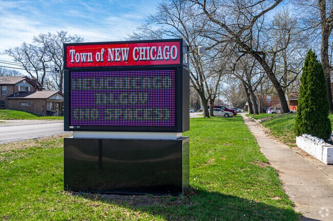 When entering New Chicago you are greeted with a beautiful welcome to New Chicago sign.