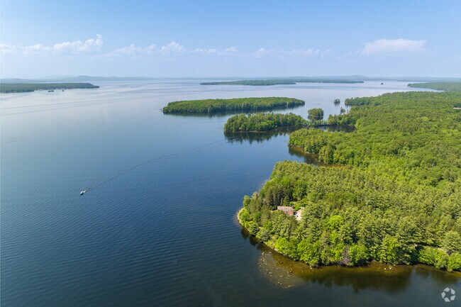 Aerial view of Sebago Lake, the deepest and second-largest lake in Maine.