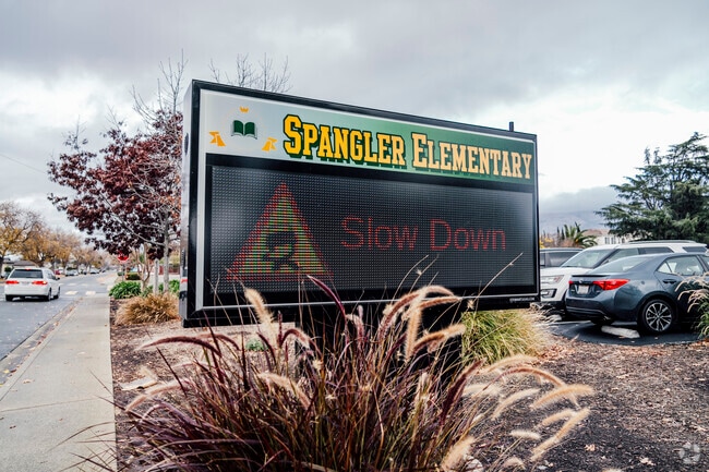 The signage of Anthony Spangler Elementary School in Milpitas, California.