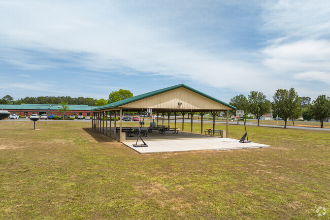 Taylorsville Elementary School features shaded outdoor seating.